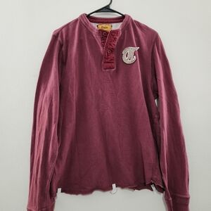 🦋 Trailer Maroon Long Sleeve Distressed Henley Shirt